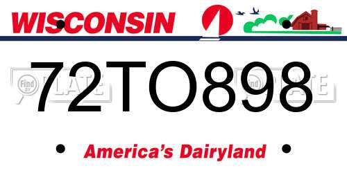 72TO898 Wisconsin License Plate