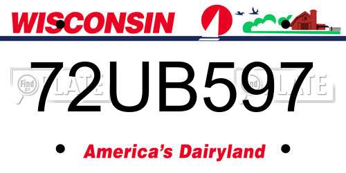 72UB597 Wisconsin License Plate
