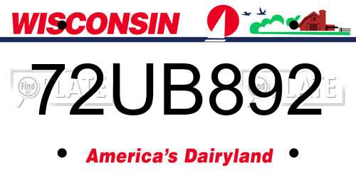 72UB892 Wisconsin License Plate