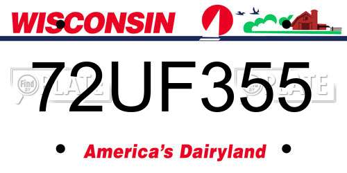 72UF355 Wisconsin License Plate