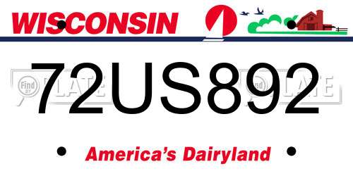 72US892 Wisconsin License Plate