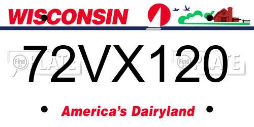 72VX120 Wisconsin License Plate