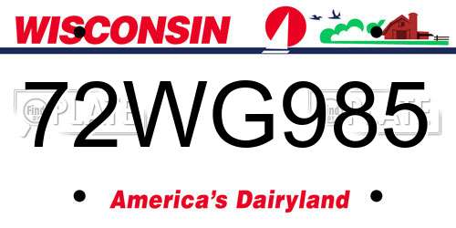 72WG985 Wisconsin License Plate