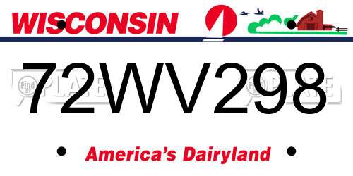 72WV298 Wisconsin License Plate