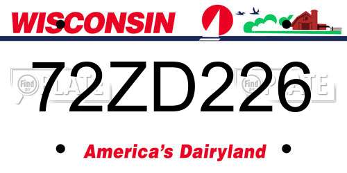 72ZD226 Wisconsin License Plate