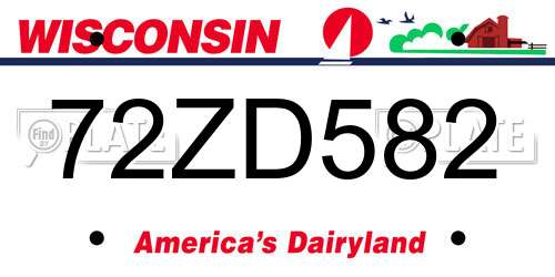 72ZD582 Wisconsin License Plate