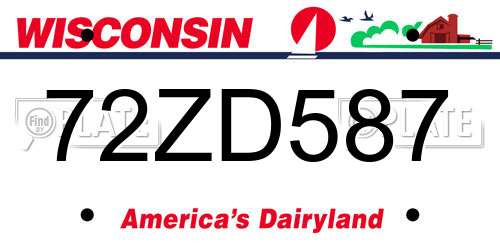 72ZD587 Wisconsin License Plate