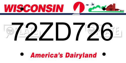 72ZD726 Wisconsin License Plate