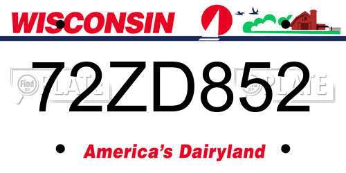 72ZD852 Wisconsin License Plate