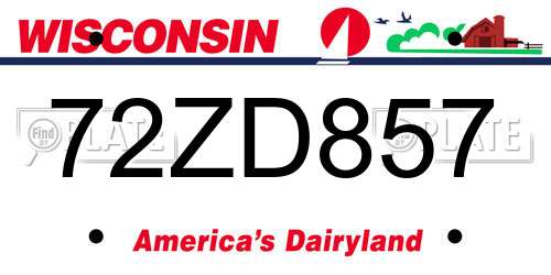 72ZD857 Wisconsin License Plate