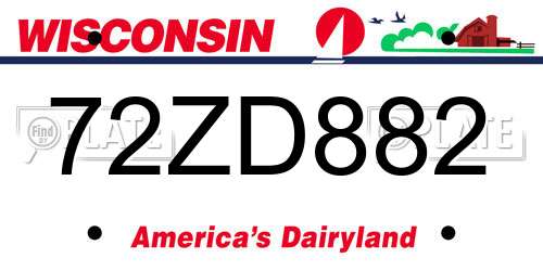 72ZD882 Wisconsin License Plate