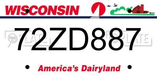 72ZD887 Wisconsin License Plate