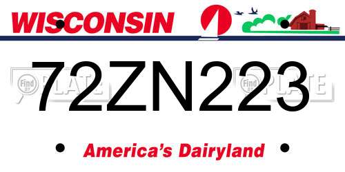 72ZN223 Wisconsin License Plate