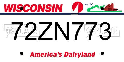 72ZN773 Wisconsin License Plate