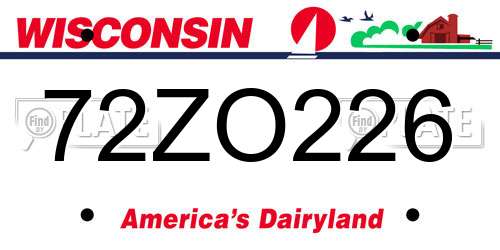 72ZO226 Wisconsin License Plate