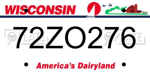 72ZO276 Wisconsin License Plate