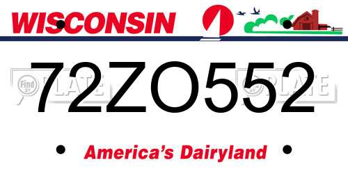 72ZO552 Wisconsin License Plate