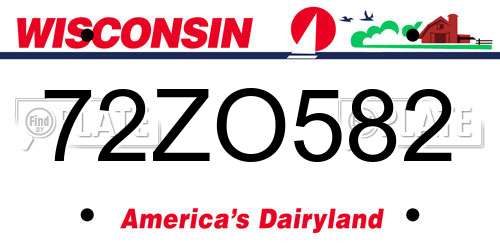 72ZO582 Wisconsin License Plate