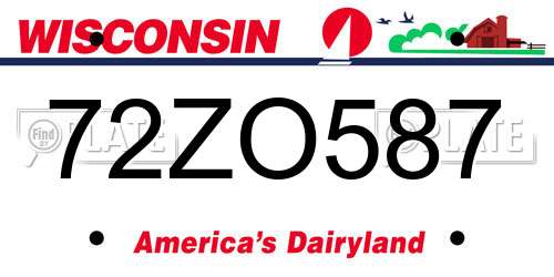 72ZO587 Wisconsin License Plate