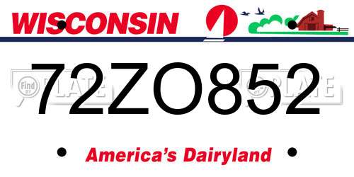 72ZO852 Wisconsin License Plate