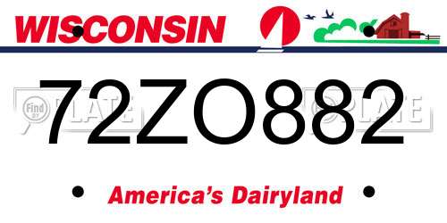 72ZO882 Wisconsin License Plate