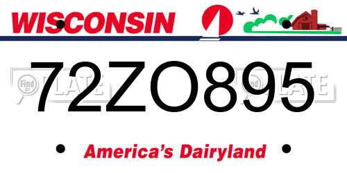 72ZO895 Wisconsin License Plate