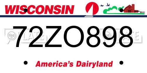 72ZO898 Wisconsin License Plate