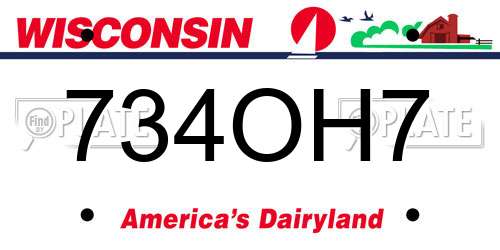 734OH7 Wisconsin License Plate