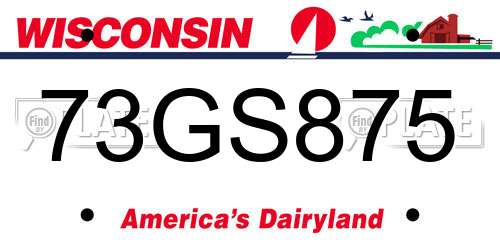 73GS875 Wisconsin License Plate