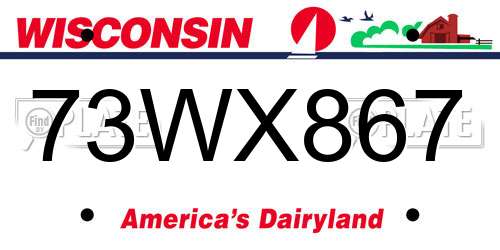 73WX867 Wisconsin License Plate