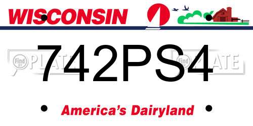 742PS4 Wisconsin License Plate