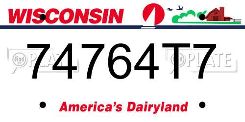 74764T7 Wisconsin License Plate