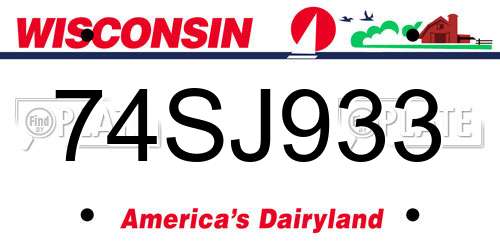 74SJ933 Wisconsin License Plate
