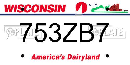 753ZB7 Wisconsin License Plate