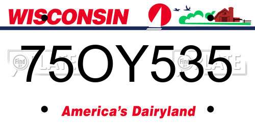 75OY535 Wisconsin License Plate