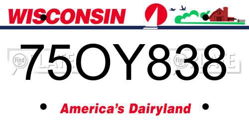 75OY838 Wisconsin License Plate