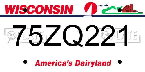 75ZQ221 Wisconsin License Plate