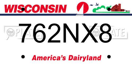 762NX8 Wisconsin License Plate