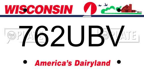 762UBV Wisconsin License Plate