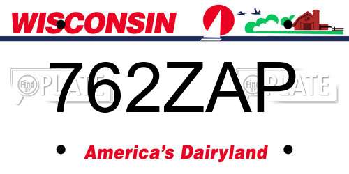 762ZAP Wisconsin License Plate