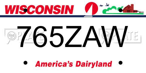 765ZAW Wisconsin License Plate