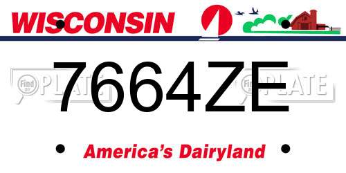 7664ZE Wisconsin License Plate