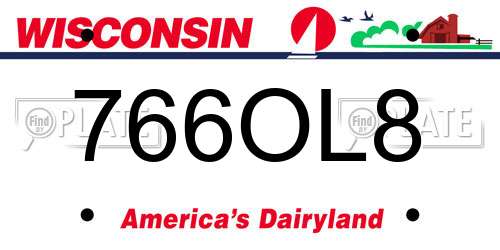 766OL8 Wisconsin License Plate
