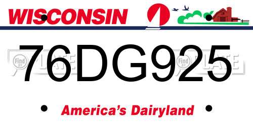 76DG925 Wisconsin License Plate