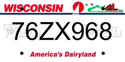 76ZX968 Wisconsin License Plate