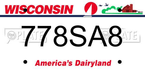 778SA8 Wisconsin License Plate