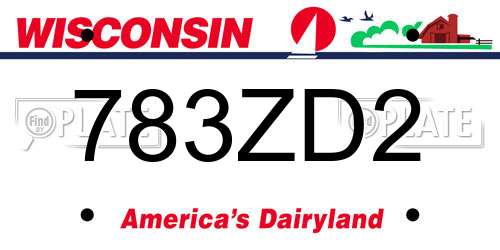 783ZD2 Wisconsin License Plate