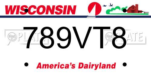 789VT8 Wisconsin License Plate