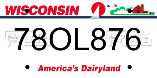 78OL876 Wisconsin License Plate