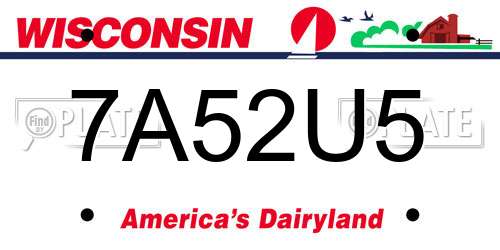 7A52U5 Wisconsin License Plate